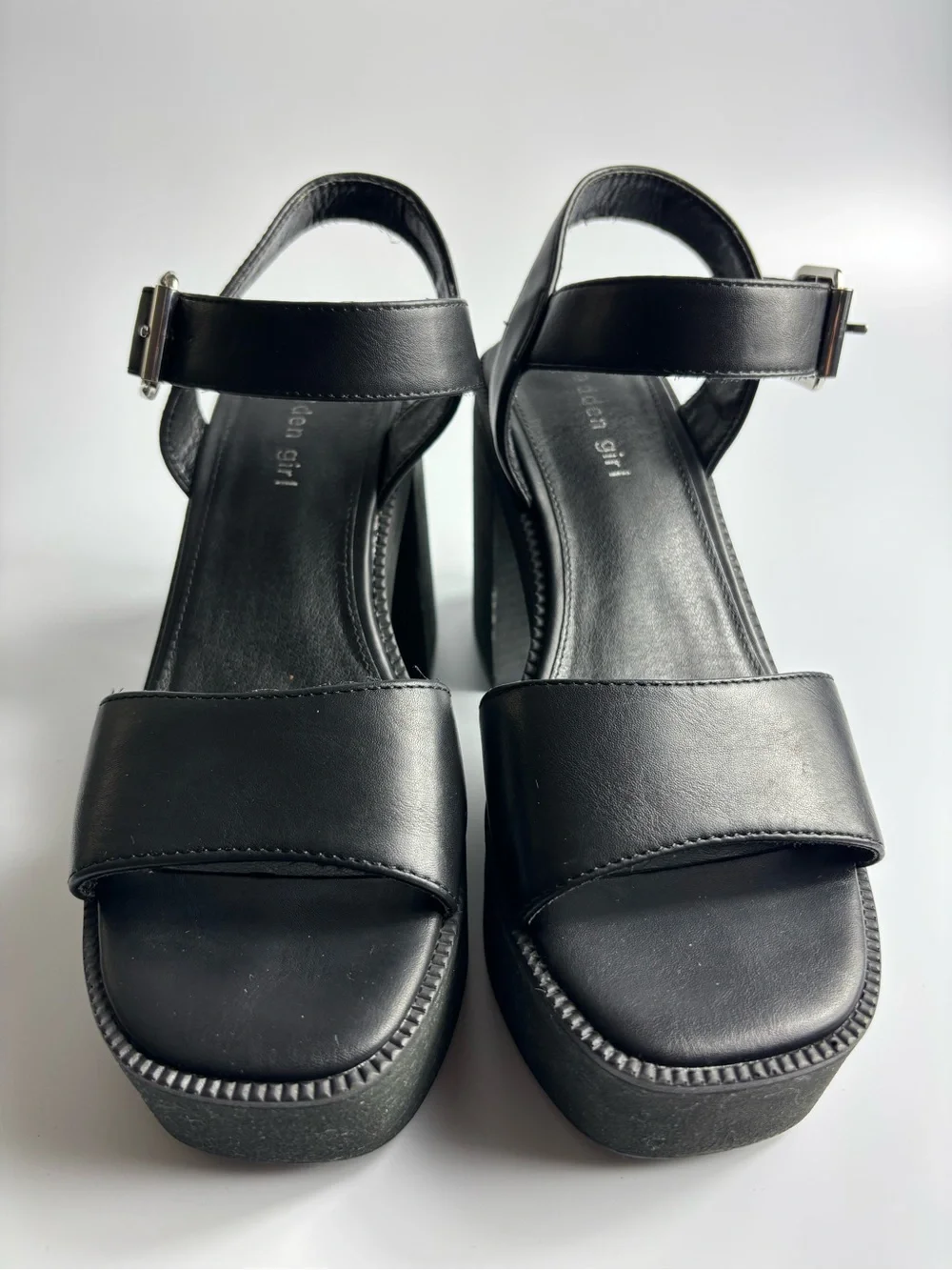 Madden Girl Black Platform Chunky Block Ankle Strap Open Toe Heels Women Sz 8.5M